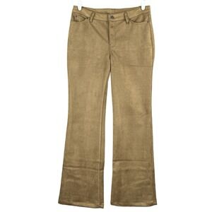 ELIE TAHARI Women Faux Suede Bronze Pants Size 10 Boot Cut Stretch Mid Rise NWOT